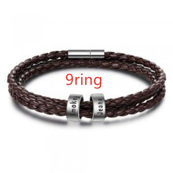 Personalized Men’s Braided Leather Bracelet with Custom Engraved Name Beads | Gift for Husband, Dad, or Boyfriend