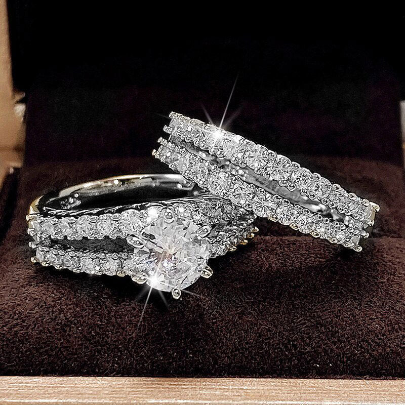 Double Layer Zircon Engagement Ring