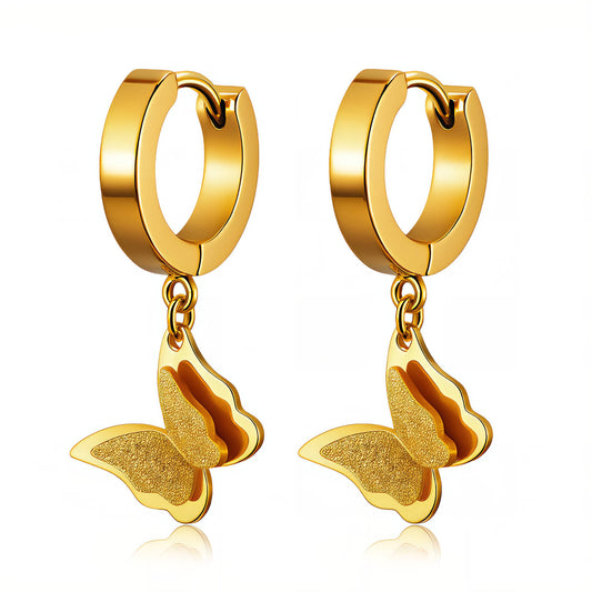 Butterflies 18K Gold Plated Stainless Steel Earrings