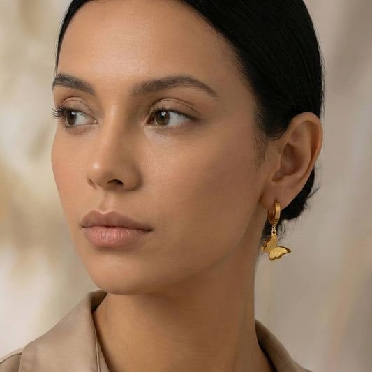 Butterflies 18K Gold Plated Stainless Steel Earrings