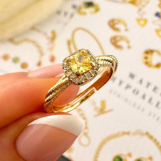 Golden Crystal Embedded Gold Plated Stainless Steel Ring