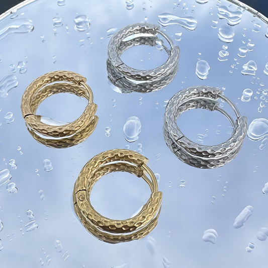 Luxe Textured Gold Plated Stainless Steel Earrings