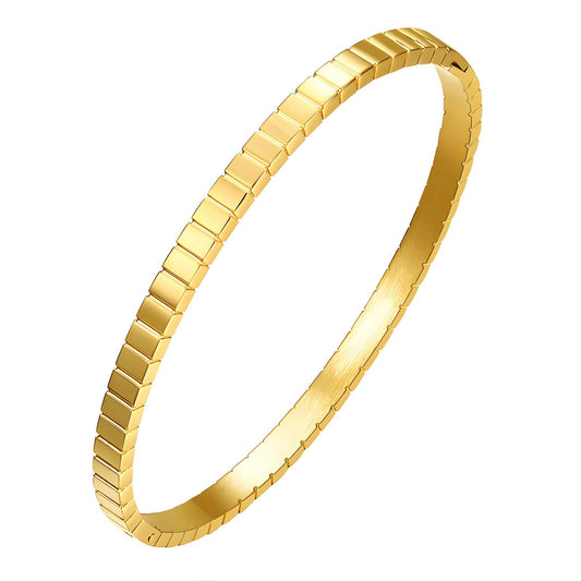 Squared Pattern Gold Plated Stainless Steel Bracelet