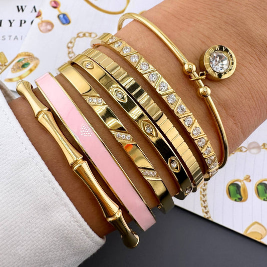 Squared Pattern Gold Plated Stainless Steel Bracelet