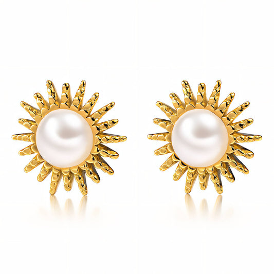 Sun Pattern Gold Plated Stainless Steel Earrings