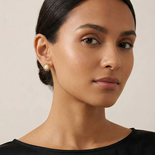 Sun Pattern Gold Plated Stainless Steel Earrings