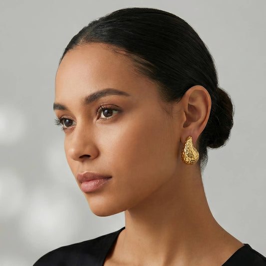 Teardrop Gold Plated Stainless Steel Earrings