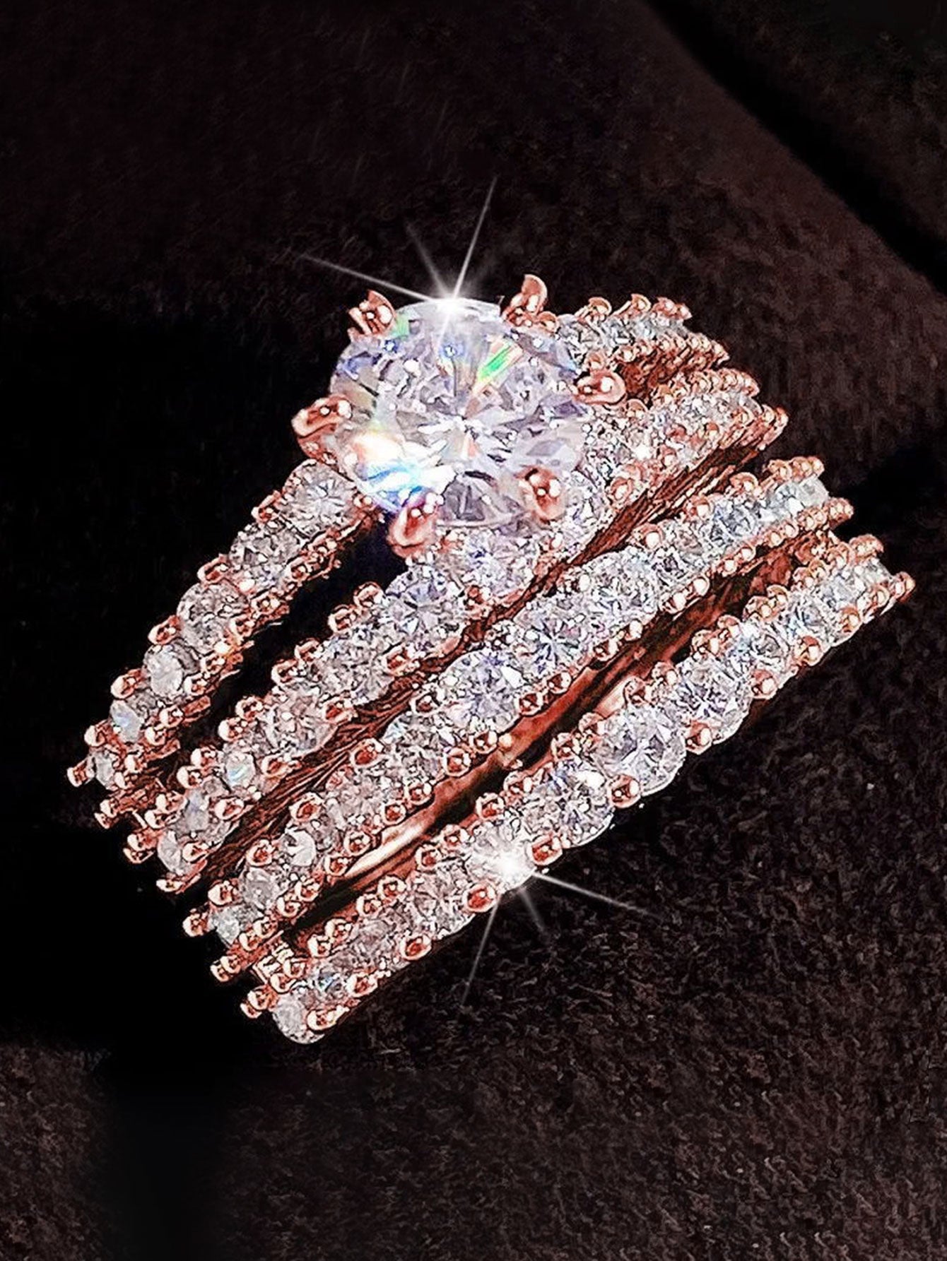 Double Layer Zircon Engagement Ring
