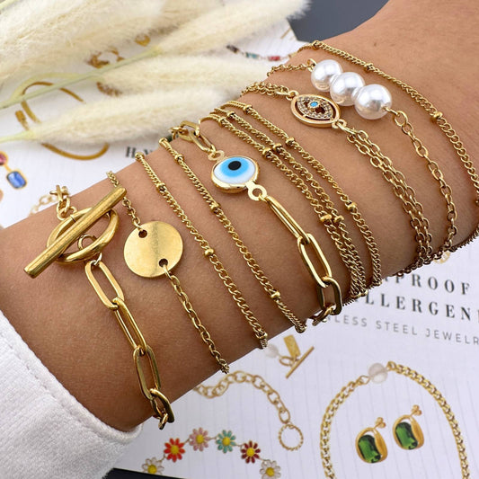 Evil Eye Gold Plated Stainless Steel Bracelet