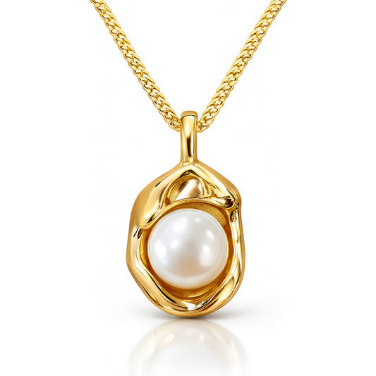 Pearl with Mount Gold Plated Stainless Steel Necklace