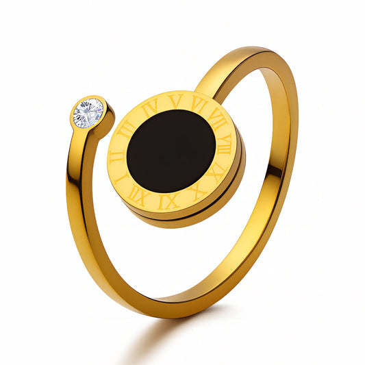 Black Numerals Gold Plated Stainless Steel Ring