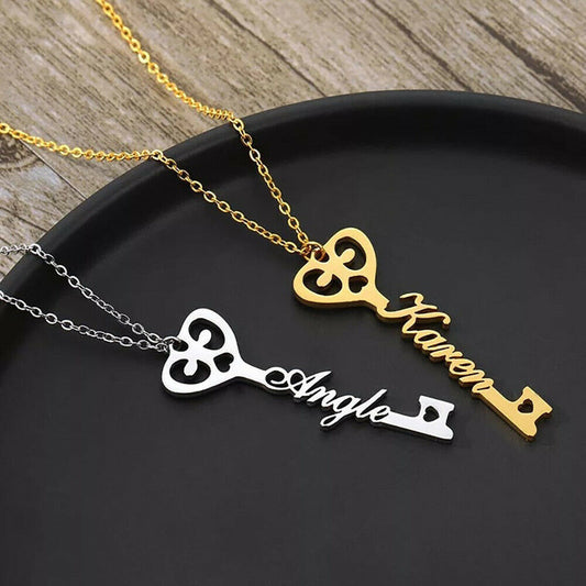 Custom Key Name Necklace | Personalized Stainless Steel Pendant for Women & Couples