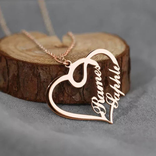 Personalized Double Heart Name Necklace | Custom Stainless Steel Pendant for Women