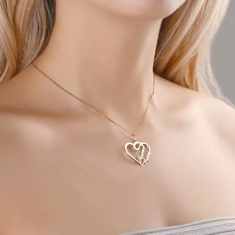Personalized Double Heart Name Necklace | Custom Stainless Steel Pendant for Women