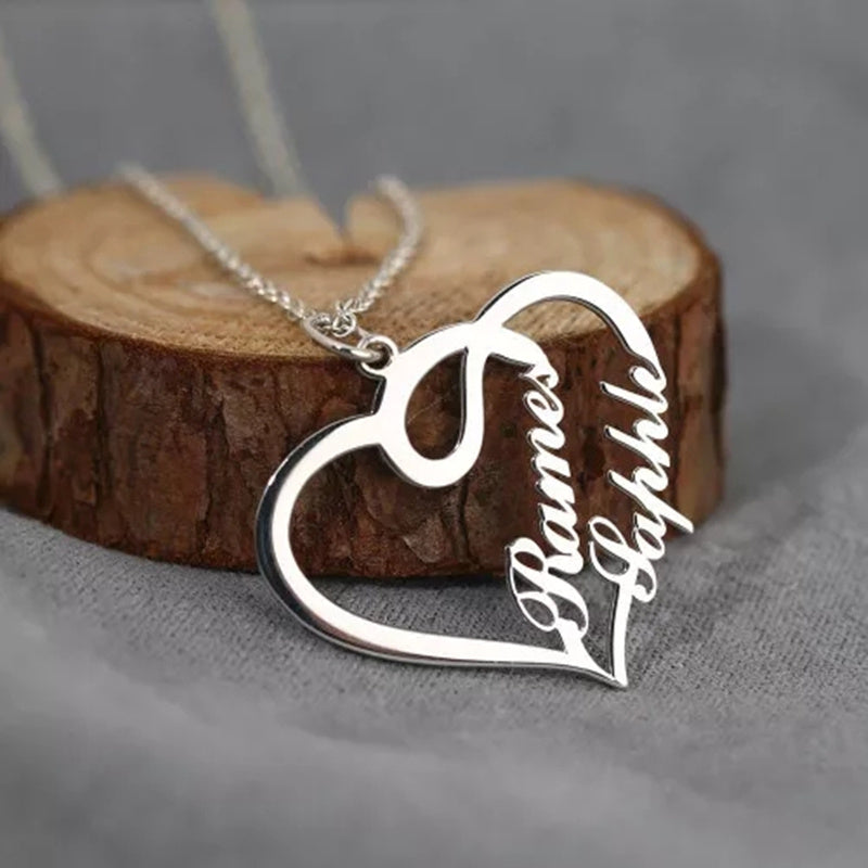 Personalized Double Heart Name Necklace | Custom Stainless Steel Pendant for Women