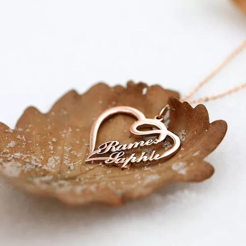 Personalized Double Heart Name Necklace | Custom Stainless Steel Pendant for Women