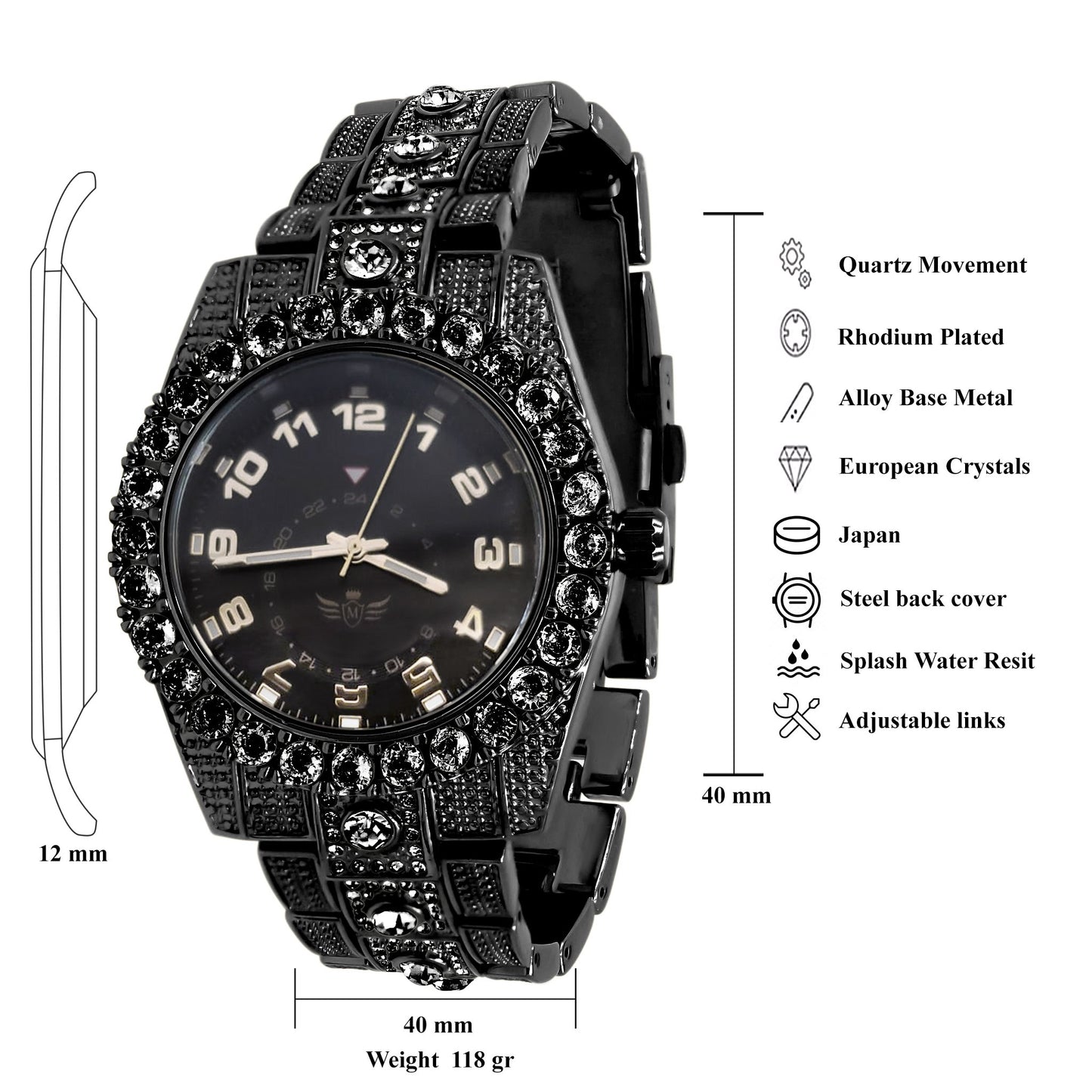 Night Sparkler Hip Hop Metal Watch