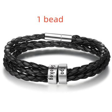 Personalized Men’s Braided Leather Bracelet with Custom Engraved Name Beads | Gift for Husband, Dad, or Boyfriend