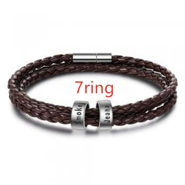 Personalized Men’s Braided Leather Bracelet with Custom Engraved Name Beads | Gift for Husband, Dad, or Boyfriend