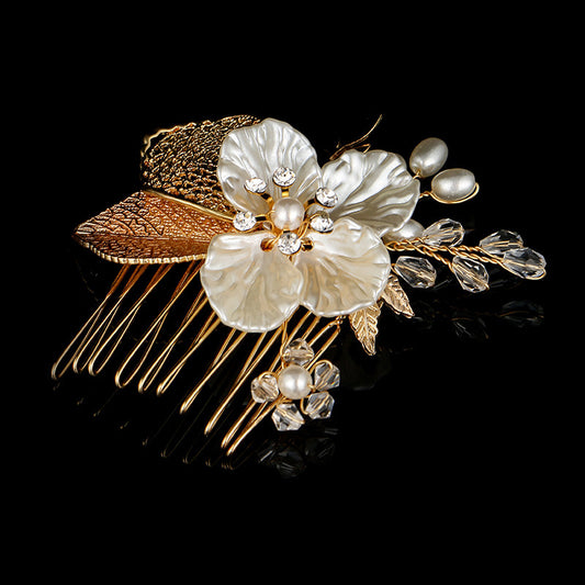 Elegant Pearl & Crystal Floral Bridal Comb