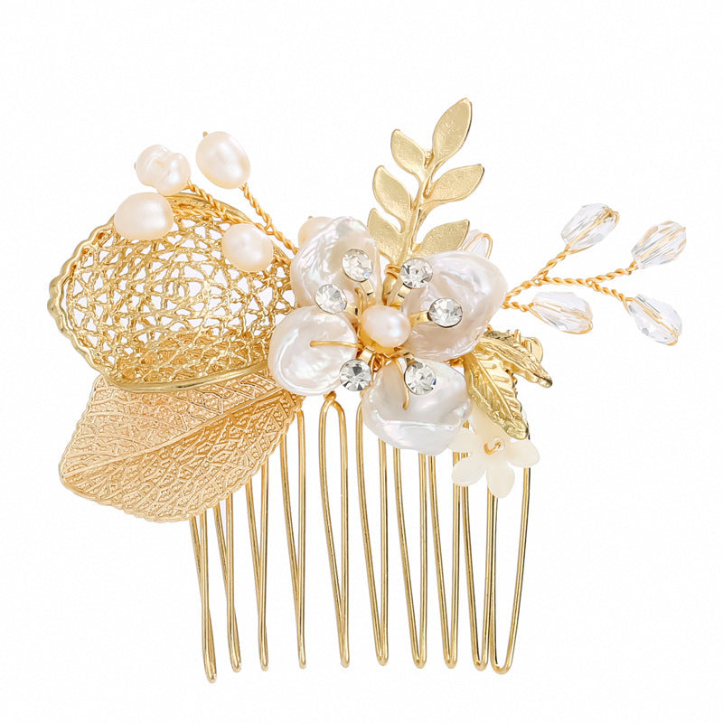 Elegant Pearl & Crystal Floral Bridal Comb