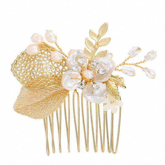 Elegant Pearl & Crystal Floral Bridal Comb
