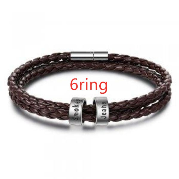 Personalized Men’s Braided Leather Bracelet with Custom Engraved Name Beads | Gift for Husband, Dad, or Boyfriend