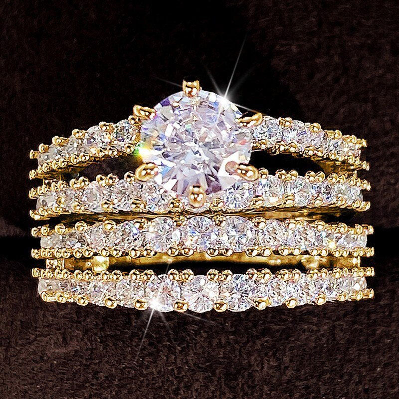 Double Layer Zircon Engagement Ring