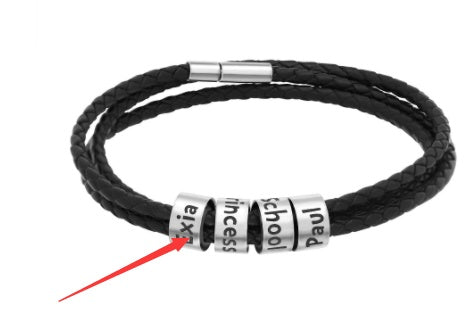 Personalized Men’s Braided Leather Bracelet with Custom Engraved Name Beads | Gift for Husband, Dad, or Boyfriend