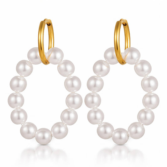 Pearl Accent Gold Plated Stainless Steel Earrings