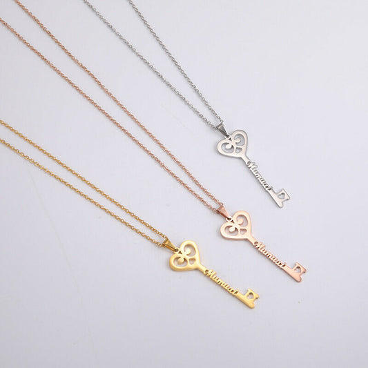 Custom Key Name Necklace | Personalized Stainless Steel Pendant for Women & Couples