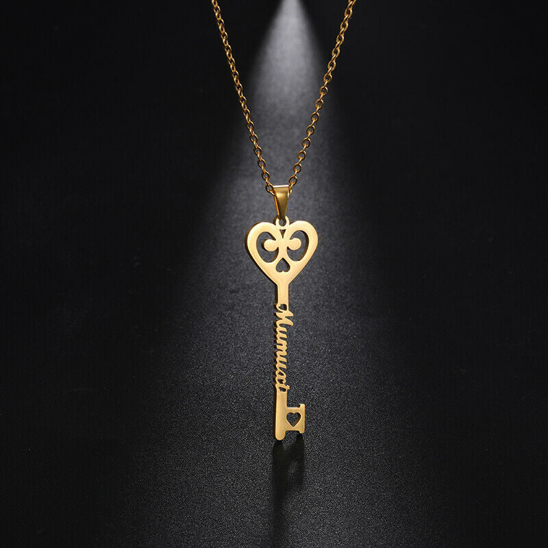 Custom Key Name Necklace | Personalized Stainless Steel Pendant for Women & Couples