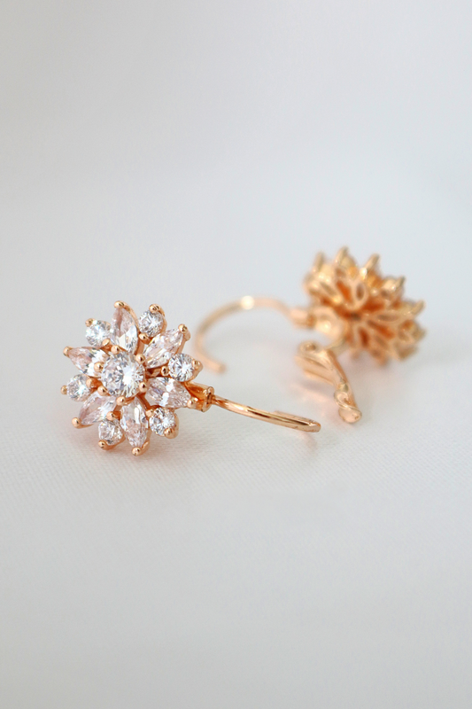 Diamond Sunflower Huggies Earrings