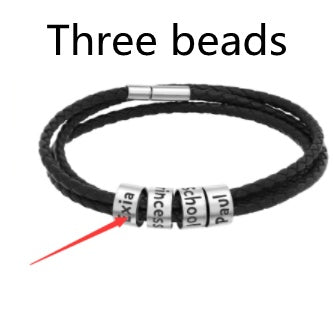 Personalized Men’s Braided Leather Bracelet with Custom Engraved Name Beads | Gift for Husband, Dad, or Boyfriend
