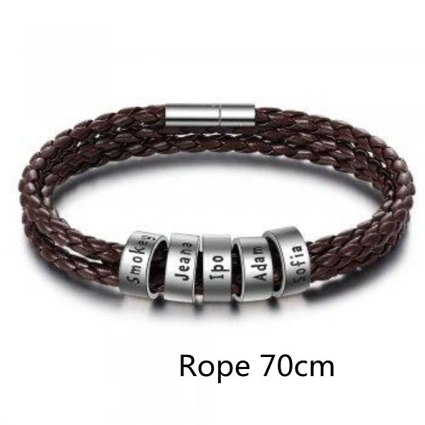 Personalized Men’s Braided Leather Bracelet with Custom Engraved Name Beads | Gift for Husband, Dad, or Boyfriend