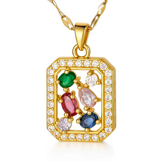 Gems Pendant Gold Plated Stainless Steel Necklace