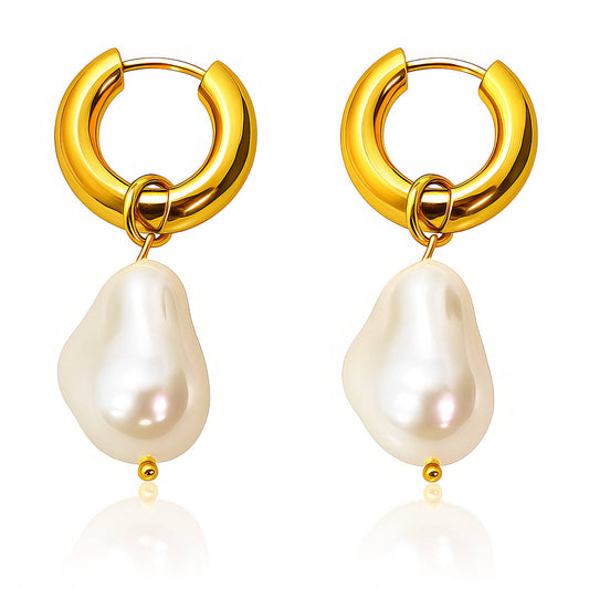 Pearl Imitation Gold Plated Stainless Steel Earrings