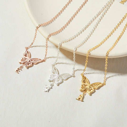 Custom Initial Butterfly Necklace
